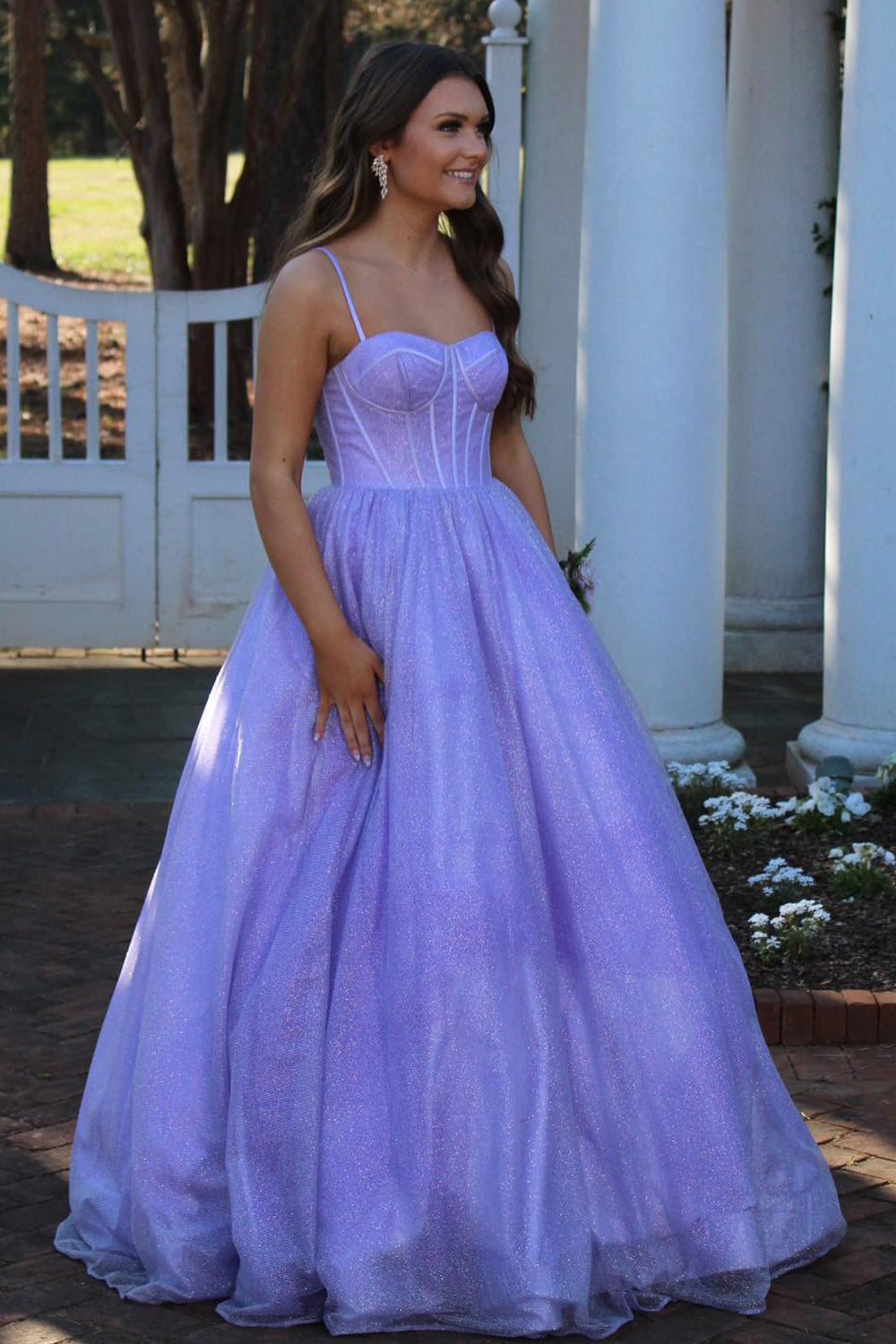 dressimeA Line Spaghetti Straps Tulle Long Prom Dresses 