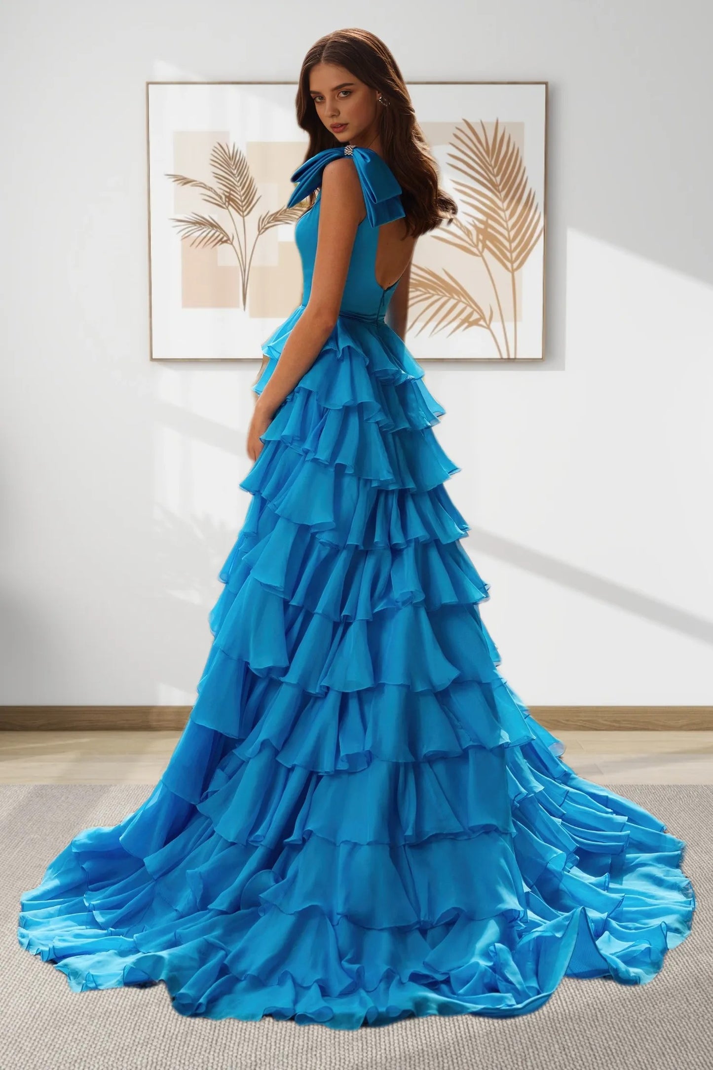 Dressime A Line Square Chiffon Tiered Prom Dress dressime