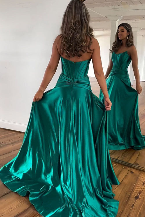 Dressime A-Line Straples Satin Long Prom Dress With Split dressime