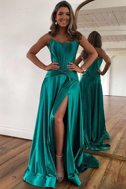 Dressime A-Line Straples Satin Long Prom Dress With Split dressime