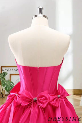 Dressime A Line Strapless Satin Short/Mini Homecoming Dress With Bow dressime