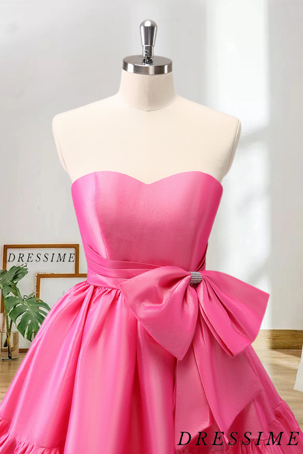 Dressime A Line Strapless Satin Short/Mini Homecoming Dress With Bow dressime