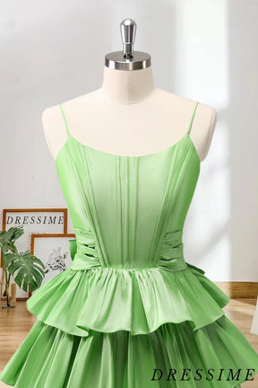 Dressime A Line Strapless Satin Tiered Short/Mini Homecoming Dress With Bow dressime