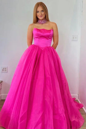 Dressime A Line Strapless Satin Tulle Prom Dress dressime