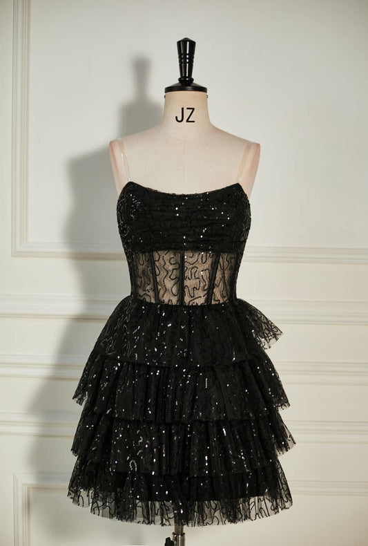 dressimeA-Line Strapless Sleeveless Black Sequin Homecoming Dress 