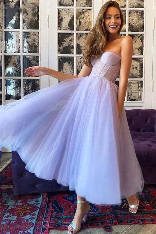 dressimeA Line Strapless Tulle Above Length Homecoming Dresses 