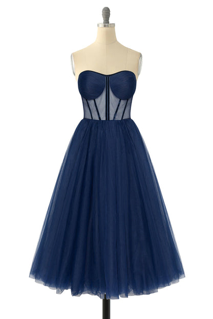 dressimeA Line Strapless Tulle Above Length Homecoming Dresses 