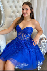 dressimeA-Line Strapless Tulle Short Homecoming Dresses with Appliques 