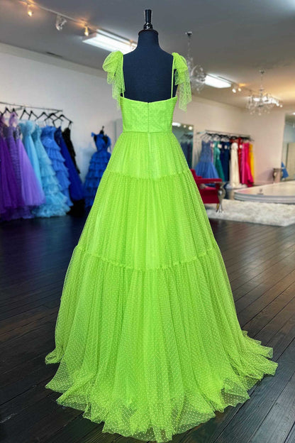 dressimeA-Line Straps Dot Tulle Prom Dresses with Bow Tie 