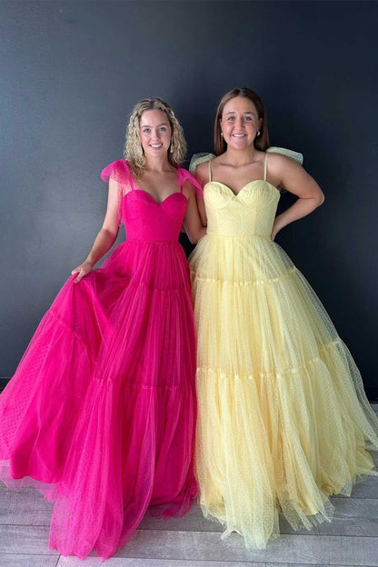 Dressime A-Line Straps Dot Tulle Prom Dresses with Bow Tie dressime