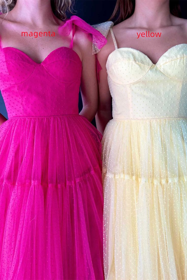 Dressime A-Line Straps Dot Tulle Prom Dresses with Bow Tie dressime