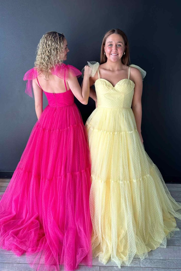 Dressime A-Line Straps Dot Tulle Prom Dresses with Bow Tie dressime