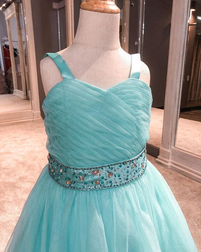 Dressime A Line Straps Tulle Long Girl Pageant Dress With Beaded dressime