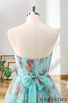 Dressime A Line Sweetheart Chiffon Floral Print Short/Mini Homecoming Dress dressime