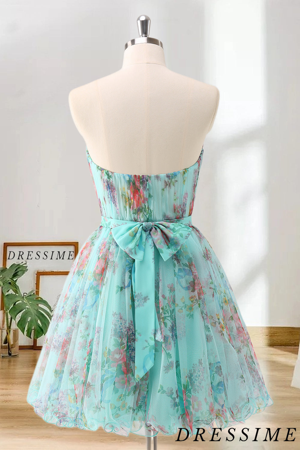 Dressime A Line Sweetheart Chiffon Floral Print Short/Mini Homecoming Dress dressime