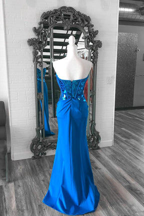 Dressime A Line Sweetheart Glass Mirror Long Prom Dress with Slit dressime