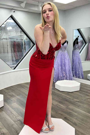 Dressime A Line Sweetheart Glass Mirror Long Prom Dress with Slit dressime