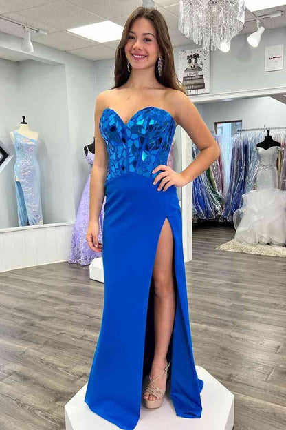 Dressime A Line Sweetheart Glass Mirror Long Prom Dress with Slit dressime