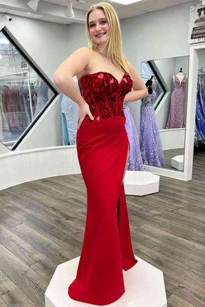 Dressime A Line Sweetheart Glass Mirror Long Prom Dress with Slit dressime