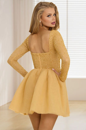 Dressime A Line Sweetheart Long Sleeves Tulle Short/Mini Homecoming Dress With Beaded dressime