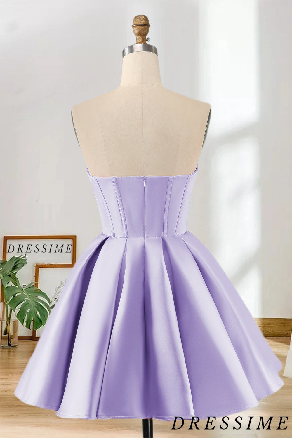 Dressime A Line Sweetheart Satin Homecoming Dress with Beading dressime