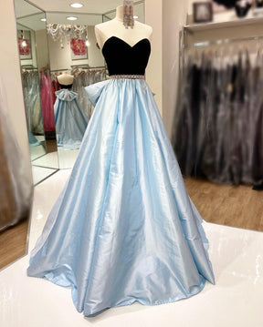 Dressime A Line Sweetheart Satin Long Prom Dress With Bowknot dressime