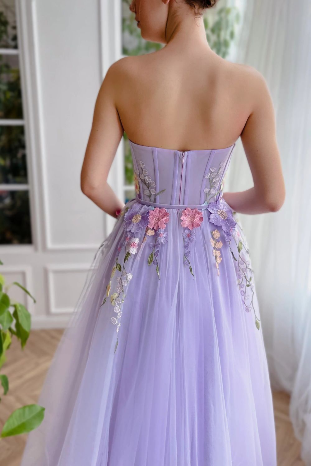 Dressime A Line Sweetheart Tulle Long Evening Dresses Prom Dresses With 3D Flower dressime