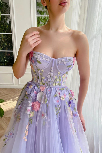 Dressime A Line Sweetheart Tulle Long Evening Dresses Prom Dresses With 3D Flower dressime