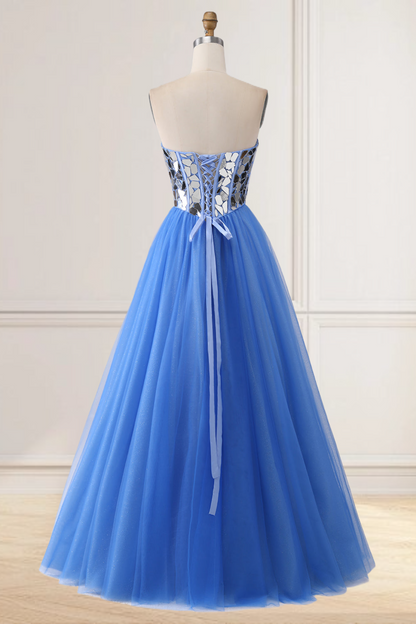 Dressime A Line Sweetheart Tulle Long Prom Dress with Broken Mirrors dressime