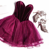 Dressime A Line Sweetheart Velvet Tulle Short/Mini Homecoming Dress dressime