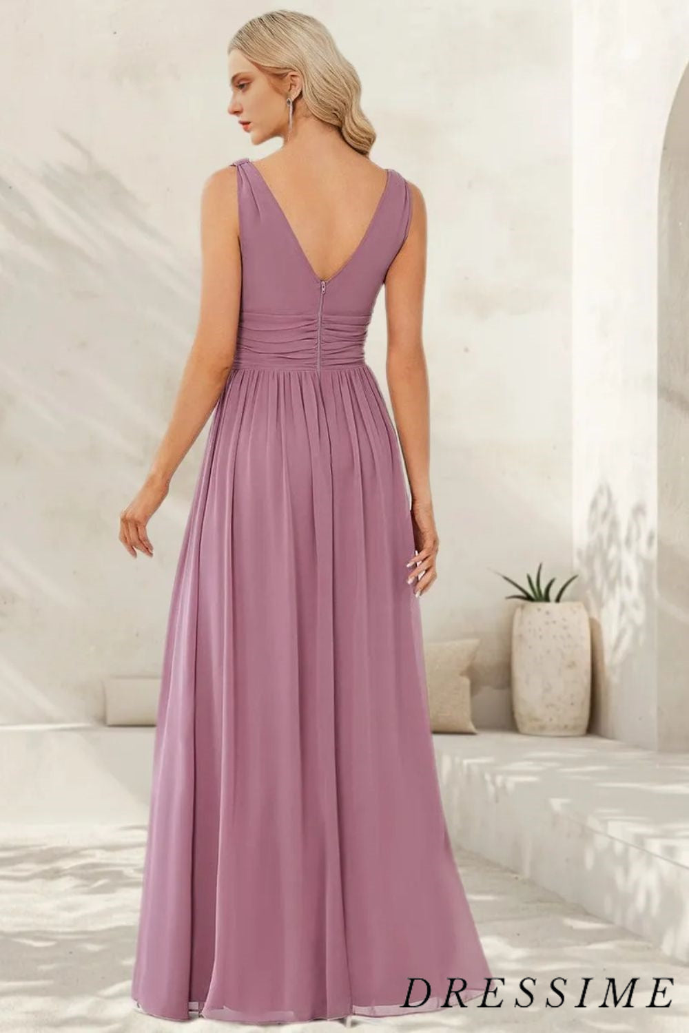 Dressime A Line Top Long Chiffon Sleeveless Floor Length Bridesmaid Dresses dressime