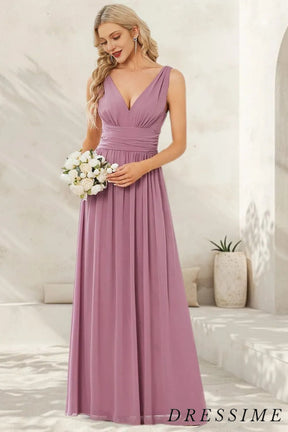 Dressime A Line Top Long Chiffon Sleeveless Floor Length Bridesmaid Dresses dressime