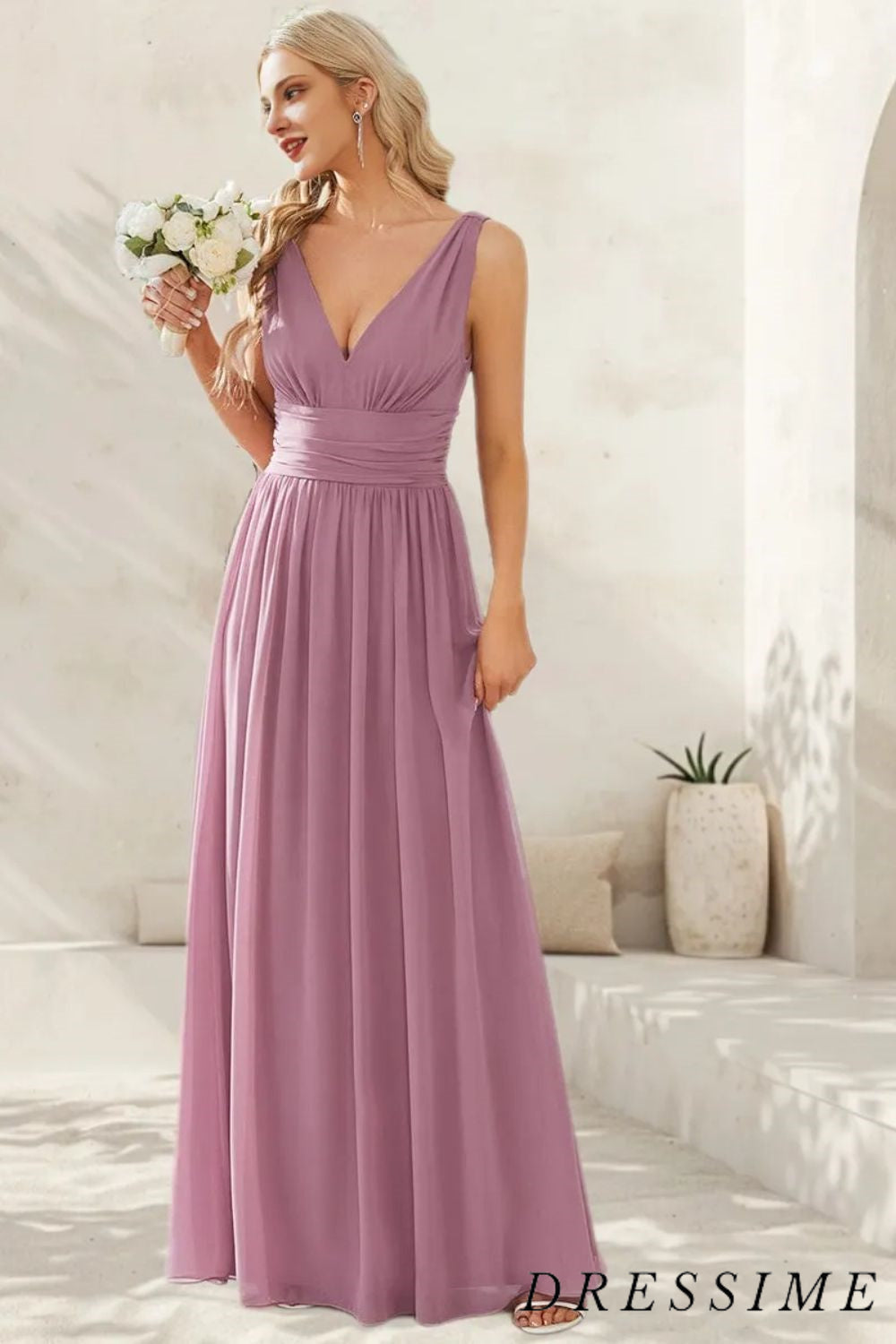 Dressime A Line Top Long Chiffon Sleeveless Floor Length Bridesmaid Dresses dressime