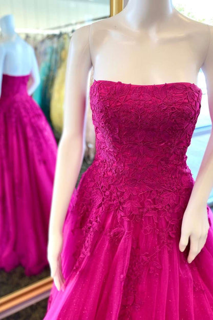 dressimeDressime A-Line Tulle Strapless Floral Lace Prom Dress 