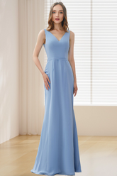 Dressime A Line V Neck Chiffon Long Bridesmaid Dress dressime