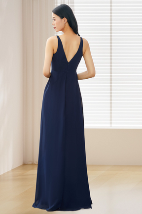 Dressime A Line V Neck Chiffon Long Bridesmaid Dress dressime