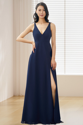 Dressime A Line V Neck Chiffon Long Bridesmaid Dress dressime