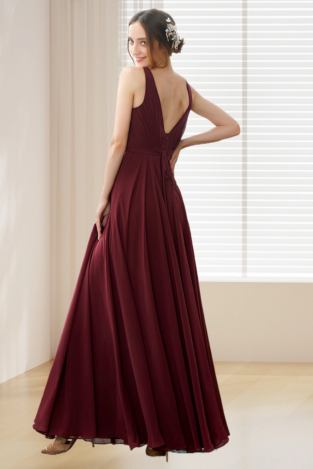 Dressime A Line V Neck Chiffon Long Bridesmaid Dress dressime