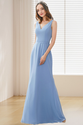 Dressime A Line V Neck Chiffon Long Bridesmaid Dress dressime