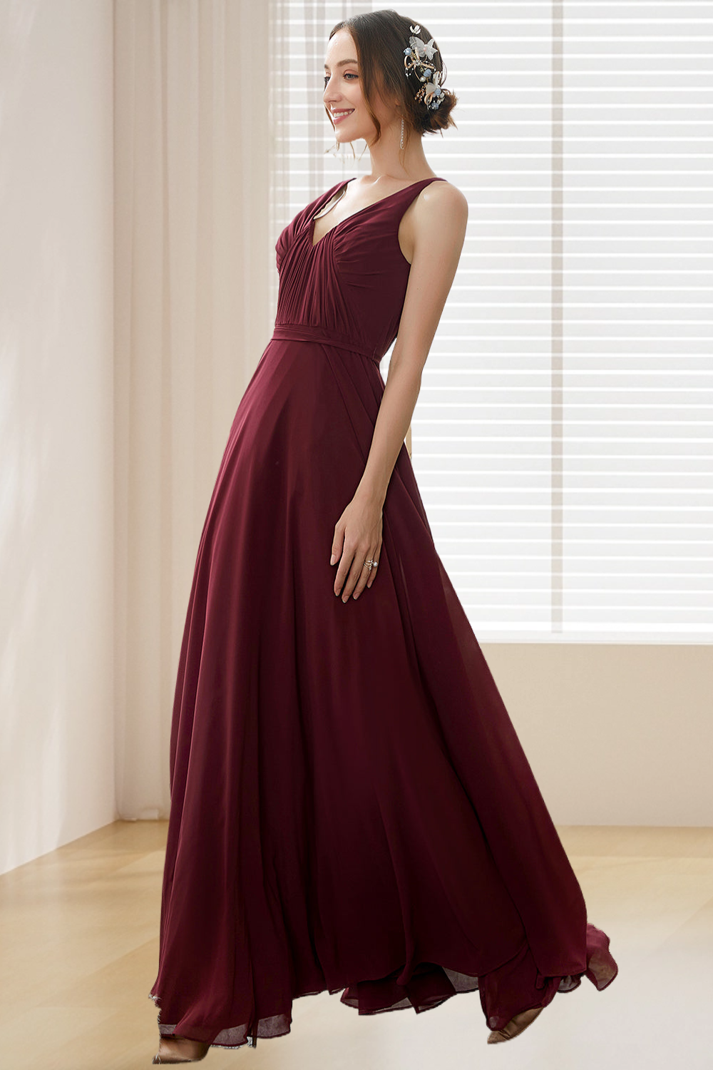 Dressime A Line V Neck Chiffon Long Bridesmaid Dress dressime