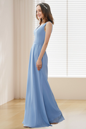 Dressime A Line V Neck Chiffon Long Bridesmaid Dress dressime