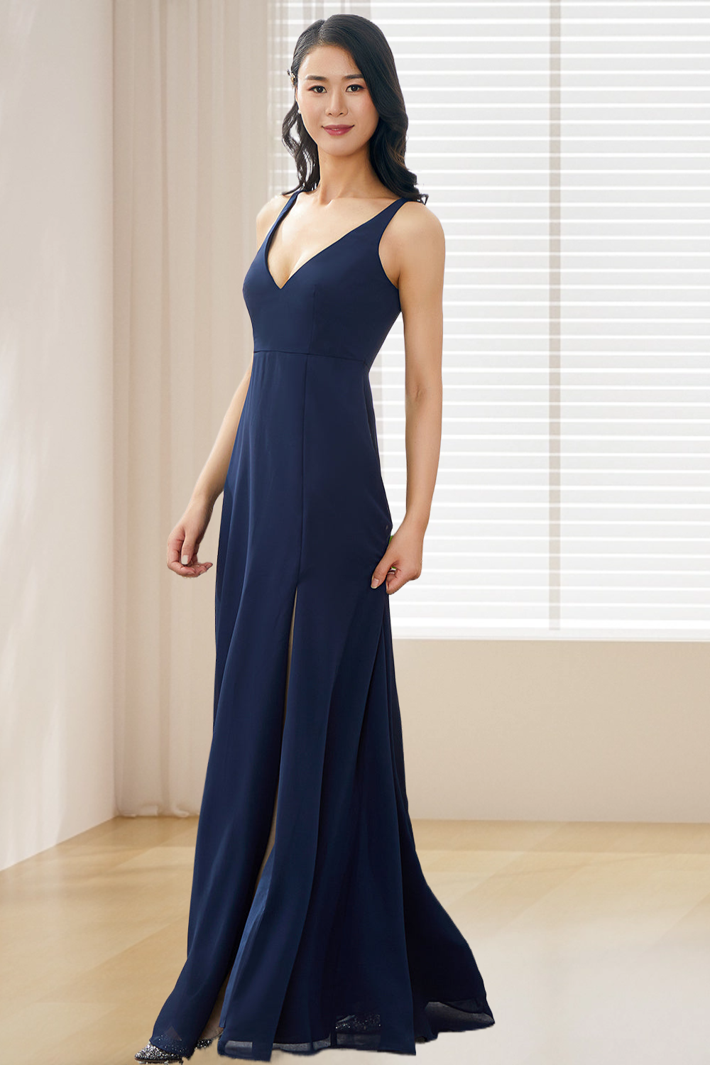 Dressime A Line V Neck Chiffon Long Bridesmaid Dress dressime