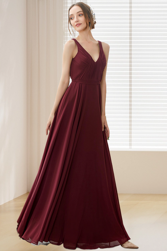 Dressime A Line V Neck Chiffon Long Bridesmaid Dress dressime