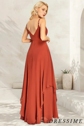 Dressime A-Line V-Neck Floor-Length Chiffon Long Bridesmaid Dress dressime