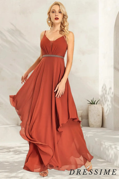 Dressime A-Line V-Neck Floor-Length Chiffon Long Bridesmaid Dress dressime