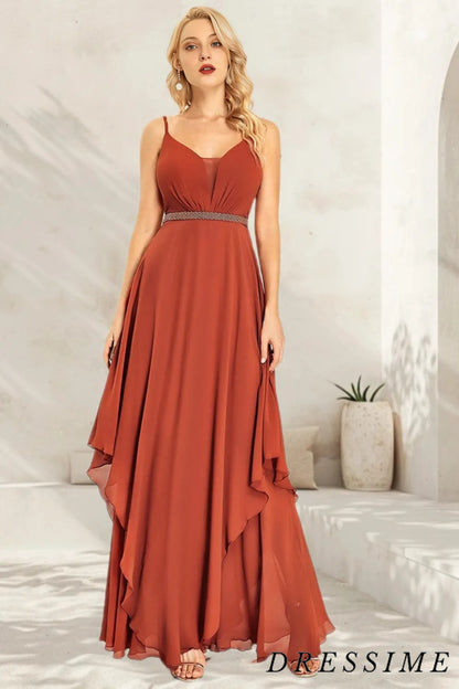 Dressime A-Line V-Neck Floor-Length Chiffon Long Bridesmaid Dress dressime