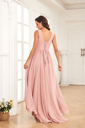 dressimeA Line V Neck Pleated High Low Chiffon Bridesmaid Dresses 