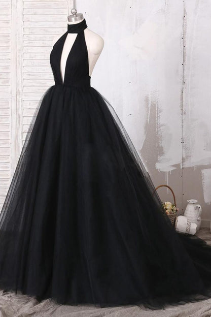 Dressime Ball Gown Halter V-Neck Tulle Long Princess Dress dressime