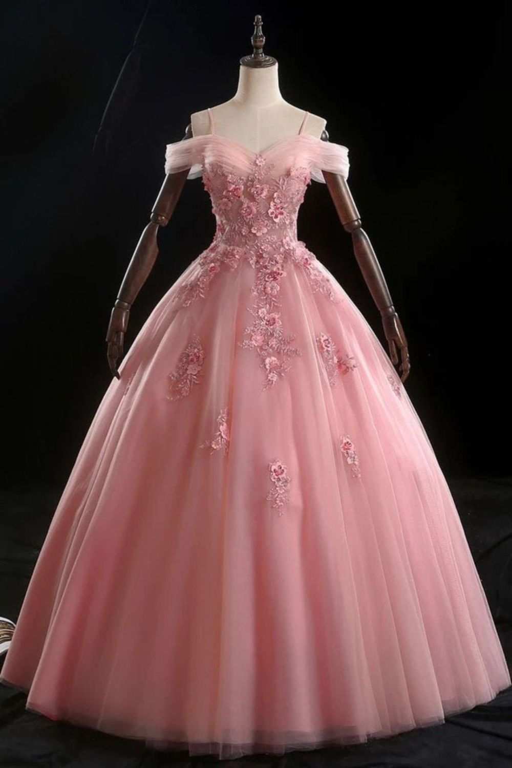 Dressime Ball Gown Off Shoulder Tulle Princess Dress With Flowers &Appliques dressime