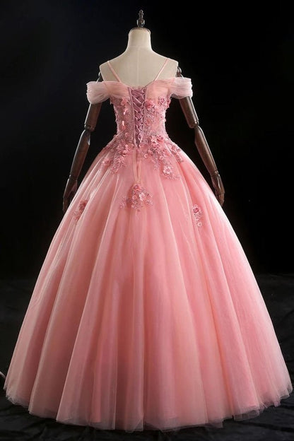 Dressime Ball Gown Off Shoulder Tulle Princess Dress With Flowers &Appliques dressime